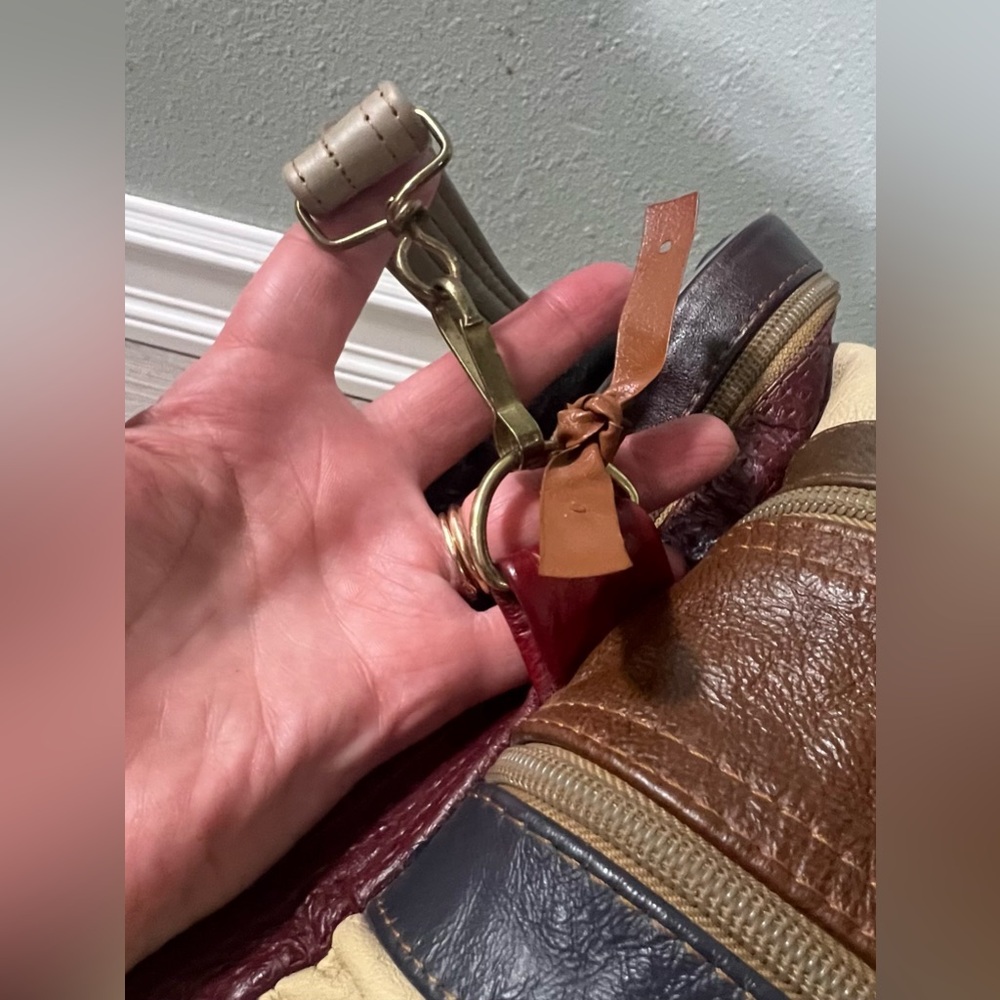 Vintage 60 70’s Patchwork 100% Genuine Leather Duffel Travel Bag Vacation Retro - Picture 7 of 16